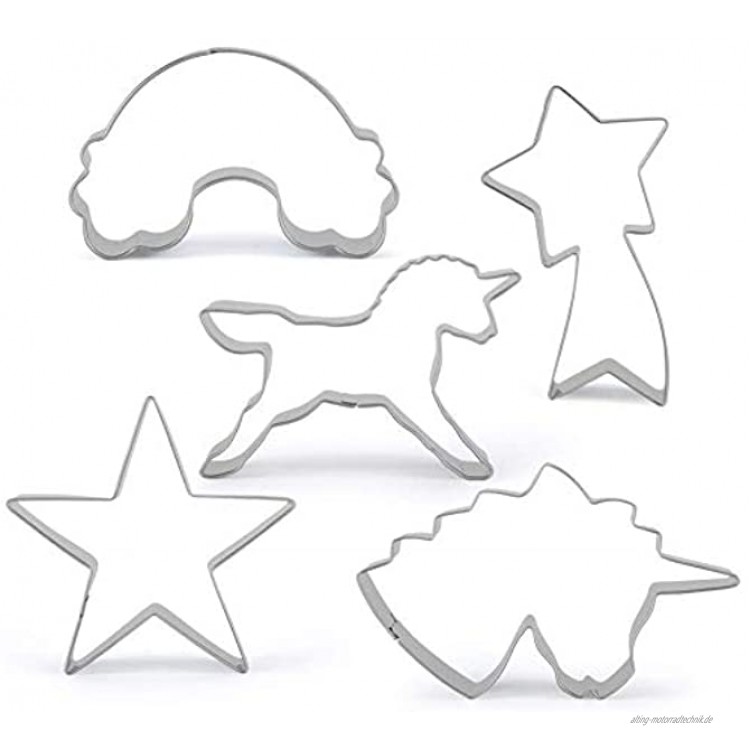 5-tlg. Einhorn-Ausstecher-Set Lebensmittel-Keksformen aus rostfreiem Stahl Einhorn-Formschneider für Kindergeburtstagsfeier oder Unicorn-Themenparty