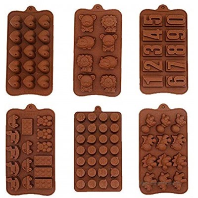 6 Stück Silikon-Schokoladenformen antihaftbeschichtet Tier- und Digital-Silikon-Schokoladenformen für Süßigkeiten Gelee Eiswürfel