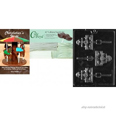 Cybrtrayd Schokoladenform für Hochzeitskuchen Lolly Hochzeitskuchen inkl. 50 Lollipop-Sticks 50 Cellobeutel 50 weiße Drehbänder und Chocolatier's Guide