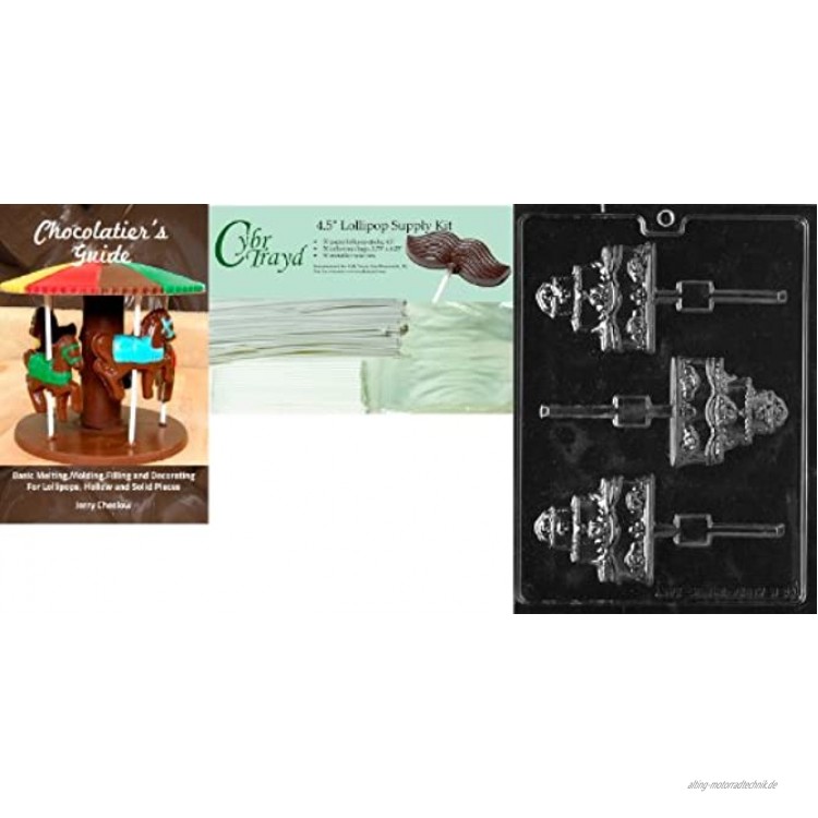 Cybrtrayd Schokoladenform für Hochzeitskuchen Lolly Hochzeitskuchen inkl. 50 Lollipop-Sticks 50 Cellobeutel 50 weiße Drehbänder und Chocolatier's Guide