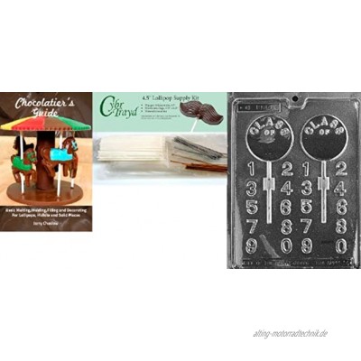 Cybrtrayd Schokoladenform"Graduation Lolly" mit Chocolatier's Bundle inkl. 50 Lollipop Sticks 50 Cellophantüten 25 goldfarbene und 25 silberfarbene Bindebänder