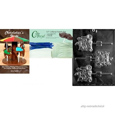 Cybrtrayd"Arche Noah Lolly" Nautical Schokolade Form mit Chocolatier 's Bundle inkl. 25 Lollipop Sticks 25 Cello Taschen und 25 Blue Twist Kabelbinder