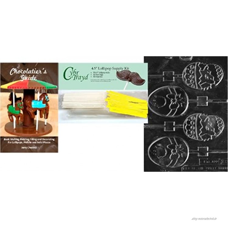 CybrtraydHuhn und Altes Lolly Ostern Schokolade Form mit Chocolatier 's Bundle inklusive 50 Lollipop Sticks 50 Cello Taschen 50 gelb Twist Krawatten und Guide