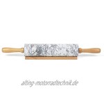 Homiu Marmor Nudelholz zum Backen mit Holzständer 46,5 x 6 x 6 Zentimeter Leicht zu reinigendes strapazierfähiges Speckle-Finish Antihaft-Weiß