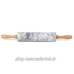 Homiu Marmor Nudelholz zum Backen mit Holzständer 46,5 x 6 x 6 Zentimeter Leicht zu reinigendes strapazierfähiges Speckle-Finish Antihaft-Weiß