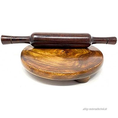 Zolto Collection Holz-Belan-Chakla-Rundbrett mit Nudelholz handgefertigt aus Holz Polpat mit Belan Holz-Chakla Belan Küchenutensilien für Roti-Herstellung aus Indien