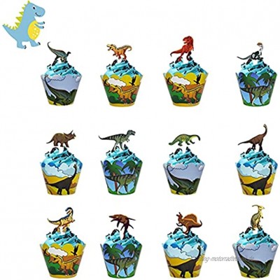 Dino Muffins Deko 48-Set Dinosaurier Cupcake Toppers und Dinosaurier Cupcake Wrappers Cupcake Toppers Wrappers Cupcake Topper Dino für Kinder Party Dinosaurier Geburtstag Deko