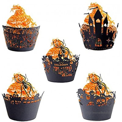 Ellxen 100 Stück Cupcake Wrappers Halloween Cupcake Formen Papier Schwarz Für Kuchen Muffin Halloween Party Tisch Dekoration