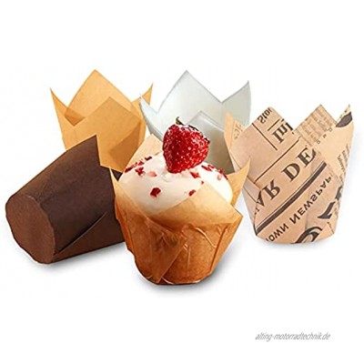 HOSPAOP Muffinförmchen Papier 200 Stück Cupcake Formen Tulip Cupcake Backbecher Cupcakes Papierförmchen für Hochzeiten Geburtstage PartyzubehörVier Farben