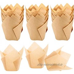 STARUBY 150 Stück Tulpen Backpapier Schalen Papier Cupcake Wrapper Papier Kuchen Cup Muffin Einlagen Papierförmchen für Dessert Mottoparty 2x3x3 Zoll Natürliche Farbe
