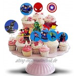 Superhelden Cupcake Topper 48 Stück Cupcake Topper Essbare Cupcake Topper Kuchendekorationen,Party Kuchen Dekoration Zubehör