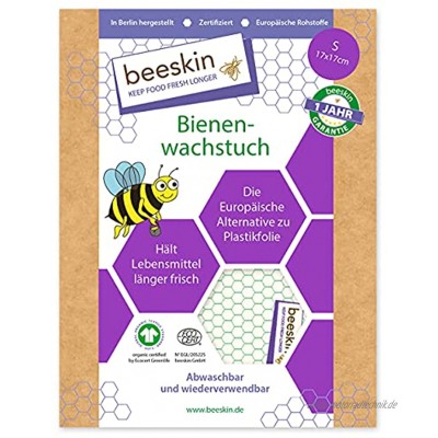 beeskin Bienenwachstuch zum Frischhalten von Lebensmitteln – Wachspapier als Alternative zu Frischhaltefolie & Plastik – Größe: S 17x17 cm Standard