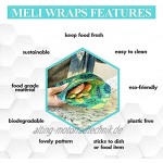 Meli Wraps Bienenwachswickel – Wiederverwendbare Lebensmittelfolie Alternative zu Plastikfolie Zertifizierte Bio-Baumwolle natürlich antibakteriell 3er Pack enthält Größen SML in Lau Print