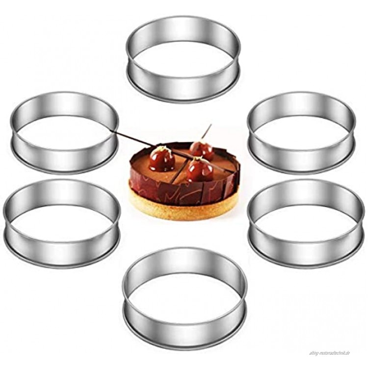 Miotlsy Dessertringe 6 Stück Tortenring Backringe Kuchenring Crumpets Ringe Rund Edelstahl Silber 8 x 2.5 cm