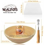 Walfos Gärkörbchen-Set rund 22,9 cm französischer Stil Sauerteig-Brotkorb 100 % natürliches Rattan handgefertigt mit Leineneinsatz und Teigschaber