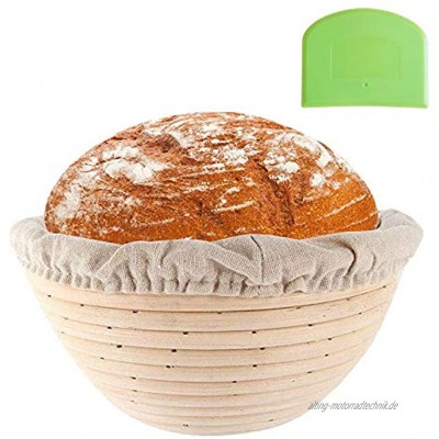Yisika Gärkörbchen Rund mit Leineneinsatz Teigschaber Brotschale Brotform Gärkorb Rund für Brot bis zu 180g Teig,Ø 16 cm