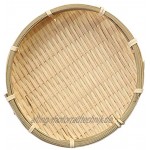 amagogo Chinesische Bambus Sieb Bambuskörbchen Rund Flechtkorb Holzfarbe 16 × 2 cm