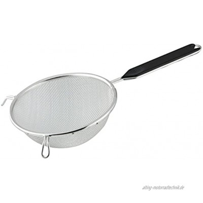 Fackelmann Sieb Ø 16 cm Küchensieb aus Edelstahl feinmaschiger Seiher mit Griffeinlage aus Kunststoff Farbe: Schwarz Silber Menge: 1 Stück
