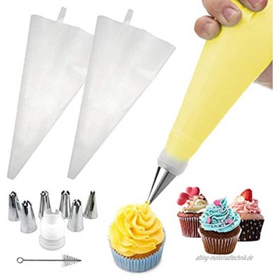 Spritztüllen Spritzbeutel Icing Piping Creme-Gebäck-Beutel und 6 x Edelstahldüse Set DIY Kuchen DIY Werkzeug verziert Transparent