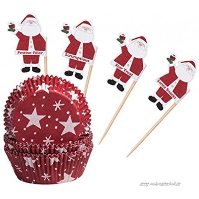 Caleidolex Weihnachten Backset Stars Muffinformen & Deko-Sticks 60 Muffinformen Sterne & 20 Fähnchen Sticks Advent Cupcake Muffin Muffinform Sterne & Deko-Sticks Santa rot