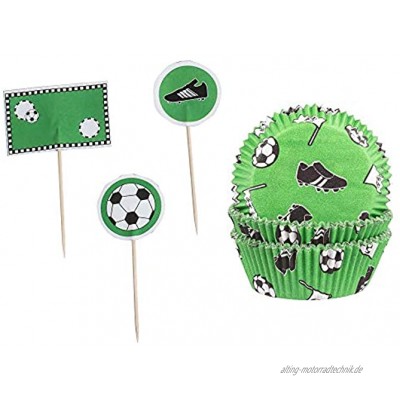 Demmler 60 Muffinförmchen Cupcakeförmchen mit 12 Deko-Pickern Papierförmchen Größe: 5 x 2,5 cm Motiv Fußball Made in Germany