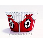 PME BC766 Foliengefütterte Backförmchen für Cupcakes Motiv Roter Fußball Standardgröße mit tieferer Füllung Packung mit 30 Stück Kunststoff Red 7 x 7 x 2.8 cm Einheiten