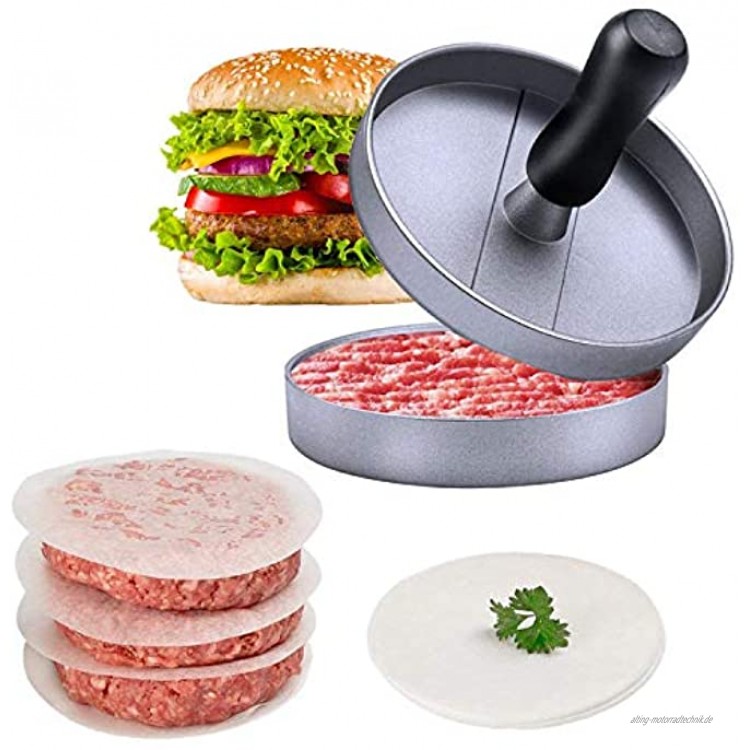 Burgerpresse für perfekte Hamburger hausgemacht Aluminium Hamburgerpresse | Ein viertel Pfund | BONUS 150 GRATIS Antihaft-Wachsplatten