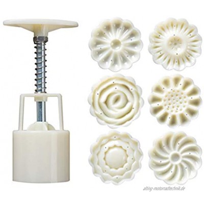 Healifty 1 Satz 50G 3D Mooncake Form 3D Blumen Hand Druck Fondant Dessert Mond Kuchenform mit Briefmarken für DIY Backen Zubehör Weiß