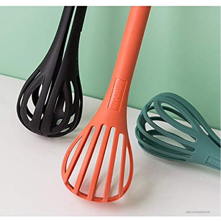 N C Multi-Purpose Nylon Whisk dual-Purpose Food Tongs Manual Mixer Baking Kitchen Tools Black