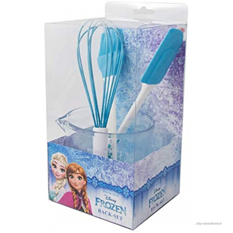 POS 28284 Backset im Disney Frozen Design 4 teilig mit Messbecher Schneebesen Teigschaber und Pinsel bpa- und phthalatfrei spülmaschinengeeignet zum Backen und Kochen für Kinder