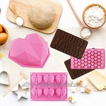 12 Stücke Diamant Herzform Silikonform,3D Silikon Kuchenform Holzhämmern Tropfer Buchstaben Zahlen Schokoladenformen für DIY Backen Käsekuchen Schokolade machen Rosa