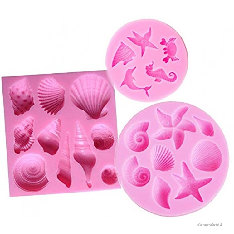 Simuer 3D Silikon Backform Seashell und Conch Meer Tierform Silikonformen Fondant Kuchen dekorieren Schokoladenform DIY handgefertigt Tools für Jelly Sugar Candy 3 Pack