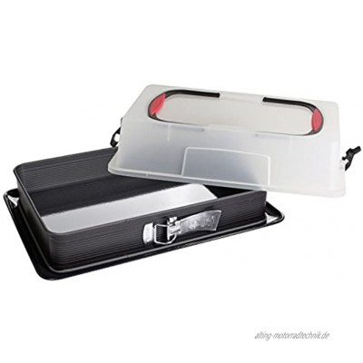 Zenker Rechteck-Springform mit Haube DELUXE Kuchentransportbox mit Emaille-Boden Backblech mit Deckel Farbe: Schwarz Transparent Rot Menge: 1 Stück