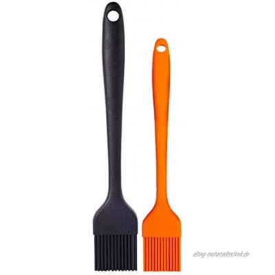 Backpinsel-Set Silikon hitzebeständig langer Griff für Grillen Backen Grillen und Kochen fester Kern und hygienische solide Beschichtung Schwarz und Orange