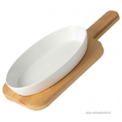 Cabilock Auflaufform Keramik Backform Lasagne Pfanne Auflaufform Servierteller Tablett mit Holzboden