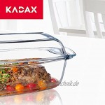 KADAX transparente Auflaufform aus hitzebeständigem Glas feuerfestes Gefäß für Lasagne Gemüseeintopf Glasbräter zum Braten Backofen rechteckig 7L