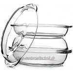 Pasabahce 2er Set Oval Auflaufform aus Borsilikatglas mit Deckel 4 Teile ca. 34 x 19,5 cm 1,9L und 2,25L Hitzebeständig Mikrowellengeeignet Spülmaschinenfest Gefrierfachgeeignet