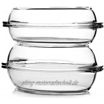 Pasabahce 2er Set Oval Auflaufform aus Borsilikatglas mit Deckel 4 Teile ca. 34 x 19,5 cm 1,9L und 2,25L Hitzebeständig Mikrowellengeeignet Spülmaschinenfest Gefrierfachgeeignet