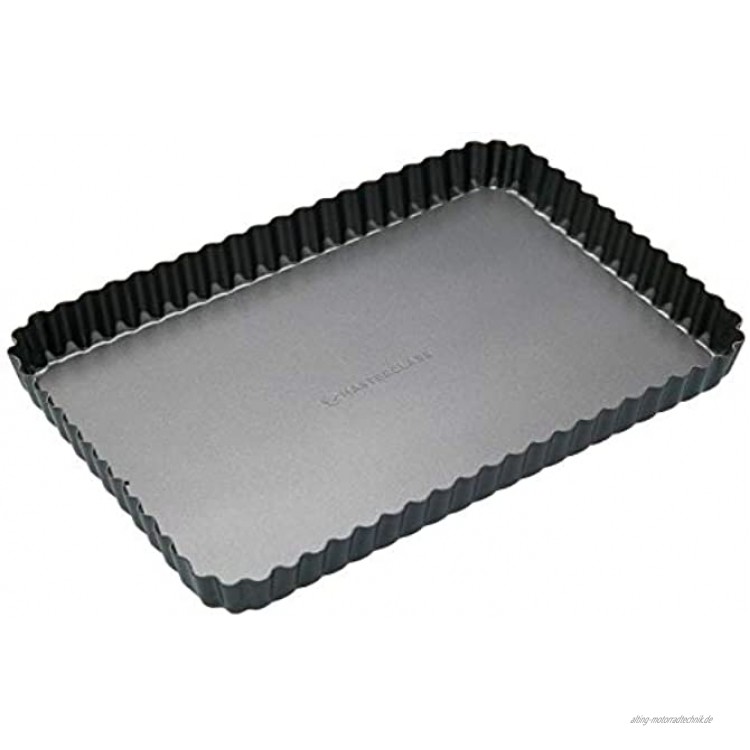 masterclass Rechteckige Antihaft-Kuchenform Quicheform mit gewelltem Rand und losem Boden Stahl Schwarz 31 x 21 x 2.5 cm