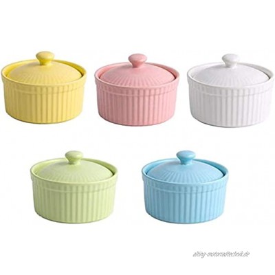 Bowl Souffle-Pfannen-Set zum Backen und Kochen ofenfest glattes Porzellan Weiß 118 ml mit Deckel 5 Packungen 5 Packungen