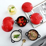 Bruntmor Mini-Auflaufförmchen aus Keramik ofenfest 240 ml mit Deckel Souffle-Schale Mattschwarz mit rotem Deckel