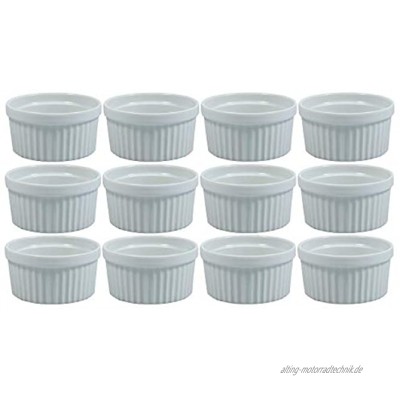 Viva Haushaltswaren 12 x weiße Auflaufform aus Porzellan kleine Kuchenform für Creme Brulee und als Dip- und Snackschale verwendbar