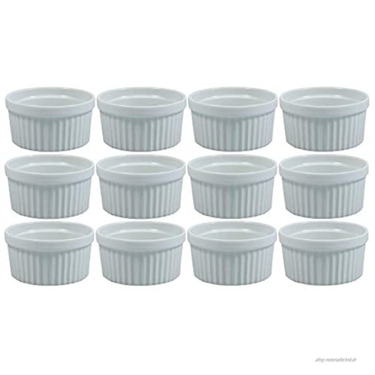 Viva Haushaltswaren 12 x weiße Auflaufform aus Porzellan kleine Kuchenform für Creme Brulee und als Dip- und Snackschale verwendbar