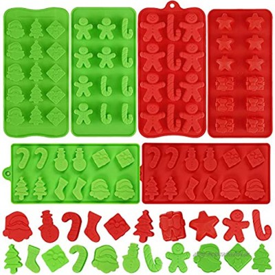 Aneco 6 Stück Weihnachts-Silikonformen für Süßigkeiten und Schokolade antihaftbeschichtet für Kekse Backbleche mit weihnachtlichen Elementen für Party-Dekoration rot grün
