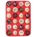 DSTong Muffinblech aus Silikon für 24 Mini Muffins und 1 X Spatel,Silikon Muffinform für Cupcakes Brownies Kuchen Pudding Antihaft & Leicht zu Reinigen 24Cavity 1pack-red