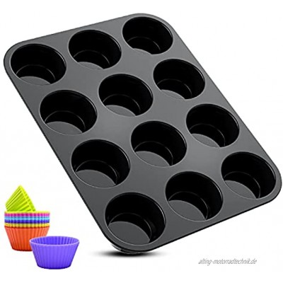 Muffinform Silikon Muffinblech aus Silikon für 12 Muffins mit 12 Stück Muffinförmchen für Cupcakes Muffin Backblech Schwarz
