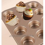 Tebery 2 Stück Muffinform für 12 Muffins Backblech für Muffins Muffinblech Cupcake Formen Antihaftbeschichtet Karbonstahl goldfarben 35.5 x 26.5 x 2.7 cm