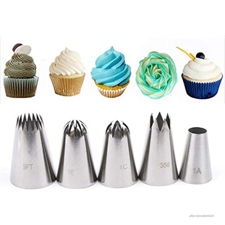 Gracelaza Spritztüllen-Set für Cupcakes und Plätzchenbacken große Blumendekoration für Kuchen zum Selbermachen Nr. 2 Stahl