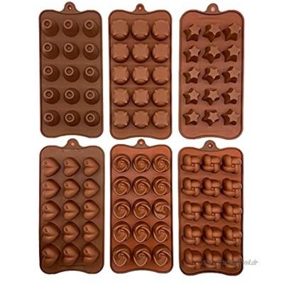 Backform Pralinenformen Set aus Silikon zum Backen Bonbons Kleine flexible Form für Muffin harte oder gummiartige Süßigkeiten Werkzeuge zur Bonbon Braun 6tlg. 21,5 x 11 cm SBGK1001-2