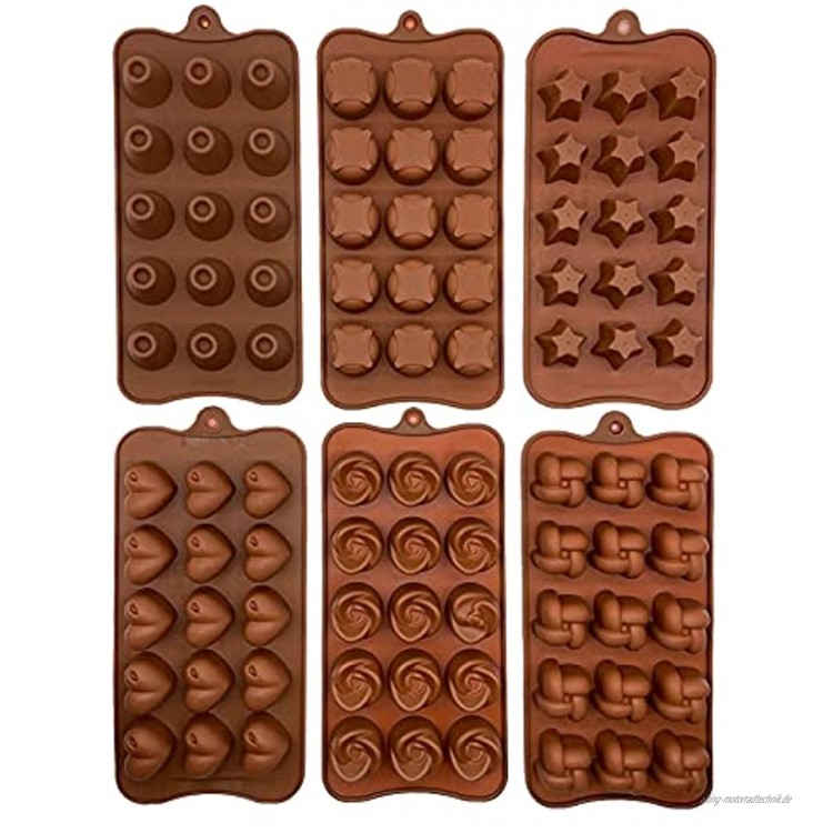 Backform Pralinenformen Set aus Silikon zum Backen Bonbons Kleine flexible Form für Muffin harte oder gummiartige Süßigkeiten Werkzeuge zur Bonbon Braun 6tlg. 21,5 x 11 cm SBGK1001-2